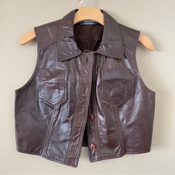 Vintage Bisou Bisou Genuine Leather Cropped Vest M - Picture 1 of 11